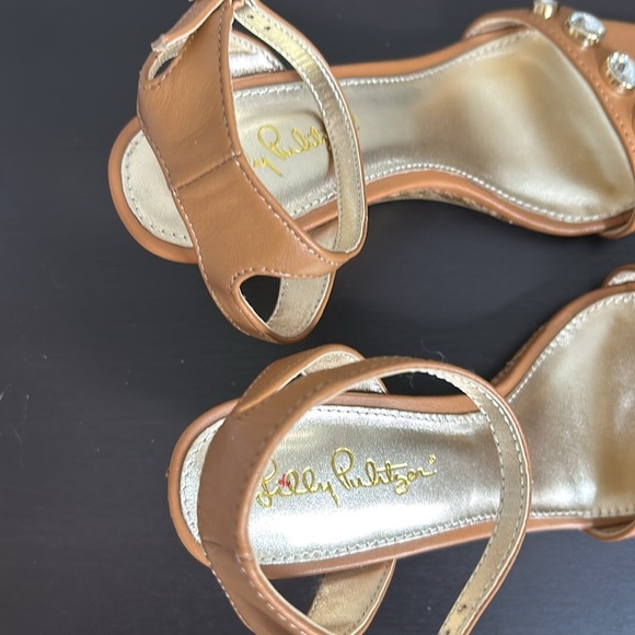 Lilly Pulitzer Natasha Wedge Shoe Leather Auburn Tan Crystal Embellished 7 NEW - Picture 10 of 15